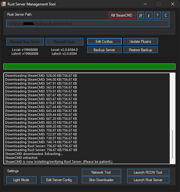 Reinstall Rust Button Running State